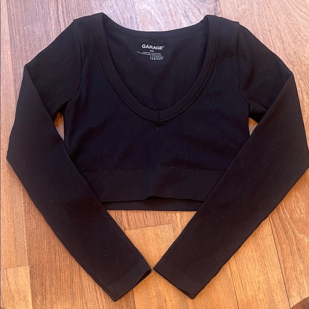 Garage Black Fitted Long Sleeve Crop Top